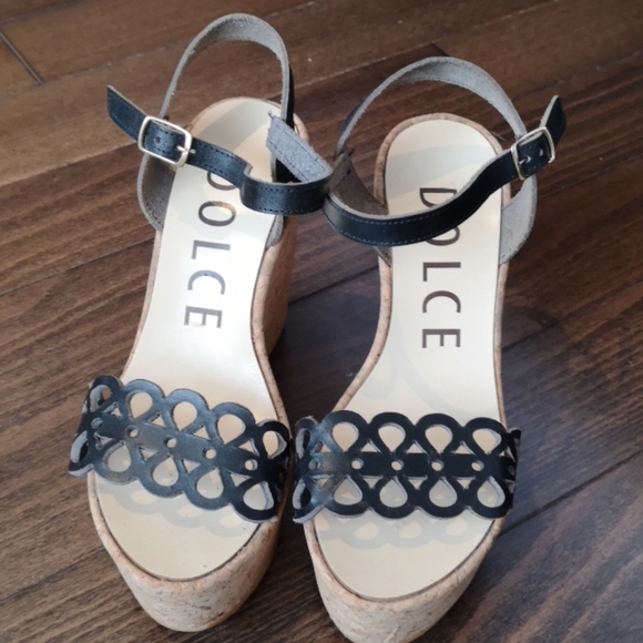 Cork platform heeled sandals EUR 36 in black - Picture 2 of 11